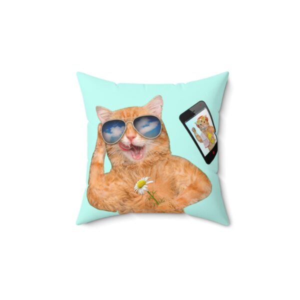 Cat At The Beach Spun Polyester Square Pillow