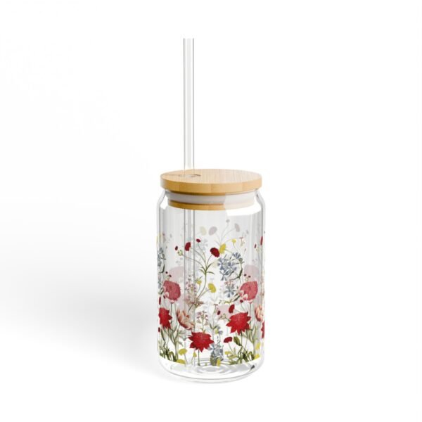 Handmade Floral Sipper Glass with Watercolor Wildflowers Delicate Drinkware for Nature Enthusiasts Sipper Glass 16oz - Image 4