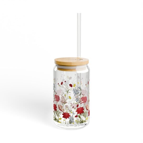 Handmade Floral Sipper Glass with Watercolor Wildflowers Delicate Drinkware for Nature Enthusiasts Sipper Glass 16oz - Image 2