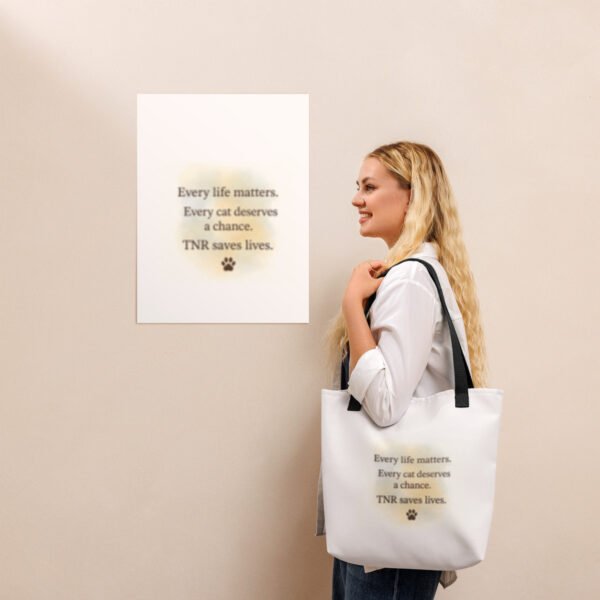 TNR Awareness Tote Bag – Loving Paws Inc. Watercolor Cat Design - Image 3