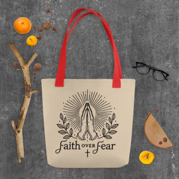 Faith Over Fear Tote Bag – Inspirational Christian Quote Design - Image 3