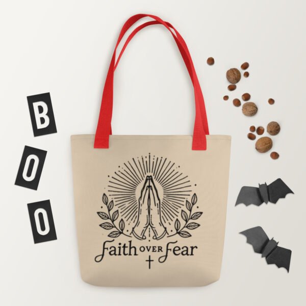 Faith Over Fear Tote Bag – Inspirational Christian Quote Design - Image 4