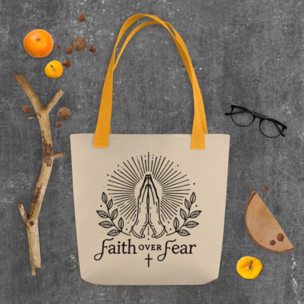 Faith Over Fear Tote Bag – Inspirational Christian Quote Design - Image 5