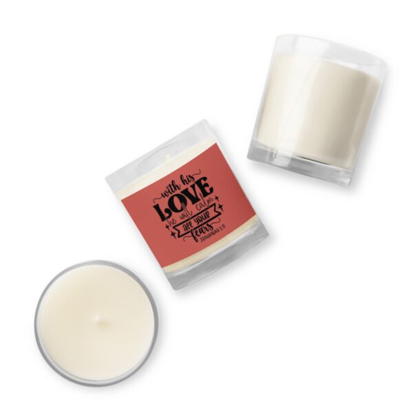 With His Love, He Will Calm Your Fears" - Inspirational Scripture Glass Jar Soy Wax Candle | Zephaniah 3:17 - Image 3